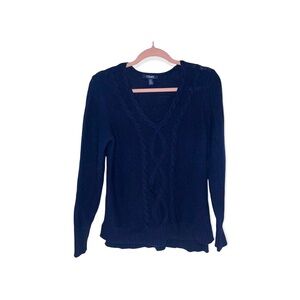 CHAPS Navy Blue V-Neck Cable Knit Sweater M